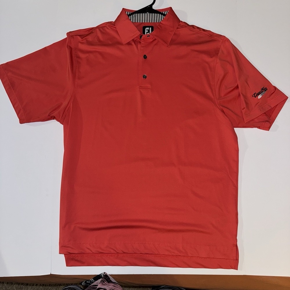 Men's Large FootJoy Red Solid Stretch Performance Golf Polo Shirt Short Sleeve